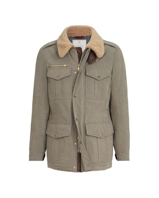 Brunello Cucinelli Gray Technical Cotton Field Jacket for men