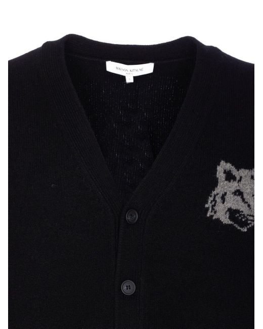 Maison Kitsuné Blue Wool V-Necked Cardigan for men