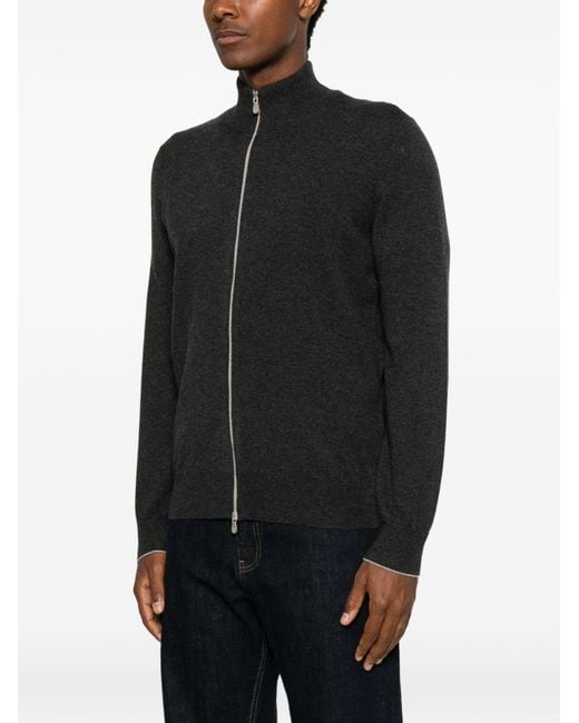 Brunello Cucinelli Black Cashmere Zipped Cardigan for men