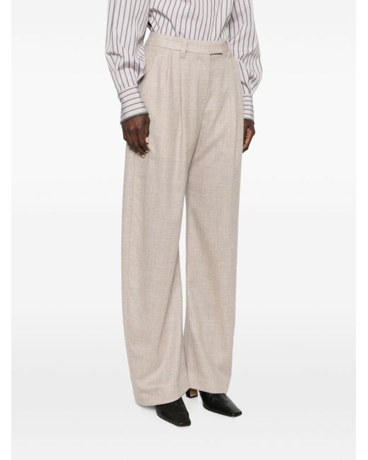 Brunello Cucinelli White Wool Wide-Leg Trousers