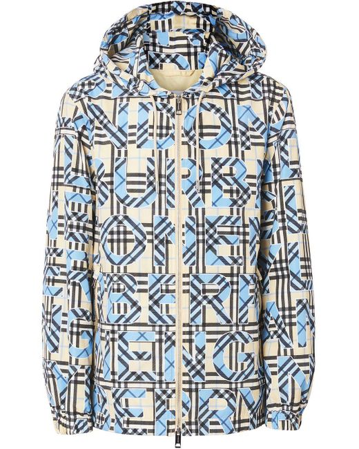 Burberry Blue Logo And Vintage Check Hooded Jacket for men