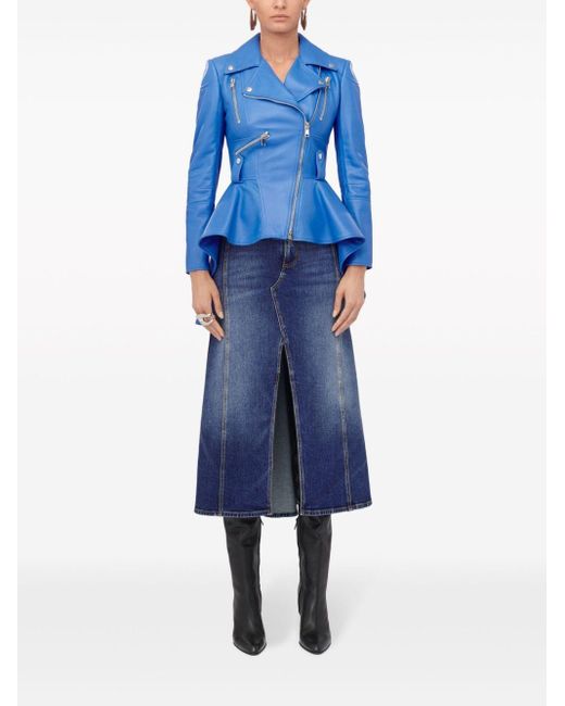 Alexander McQueen Blue Denim Midi Skirt
