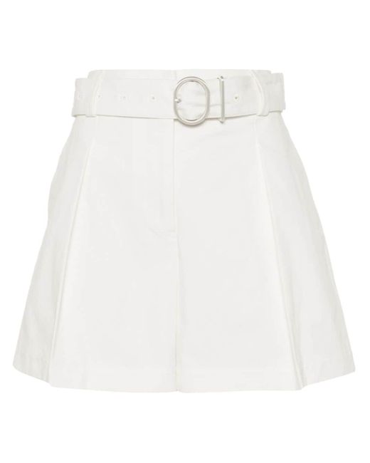 Jil Sander White Pleat-detail Belted Cotton Shorts
