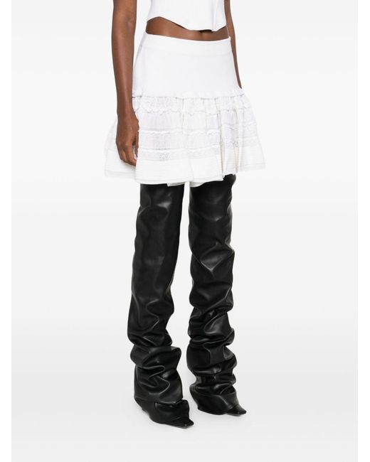 Alaïa White Wool Ruffled Skirt