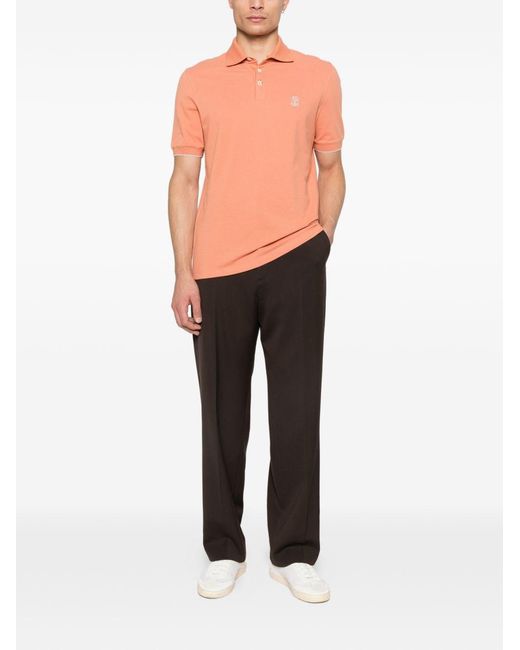 Brunello Cucinelli Orange Logo Cotton Polo Shirt for men