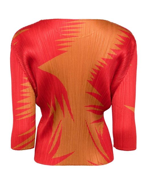 Pleats Please Issey Miyake Red Printed Pleated Sweater