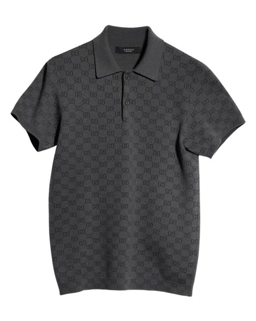 Gucci Black Wool And Silk Polo Shirt for men