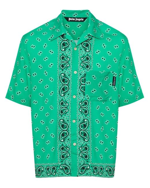 Palm Angels Green Paisley Print Shirt for men
