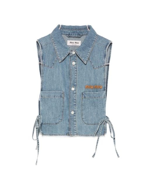 Miu Miu Blue Logo Cotton Shirt