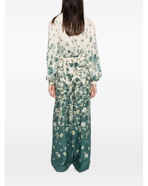 F.R.S For Restless Sleepers Green Printed Wide-Leg Trousers