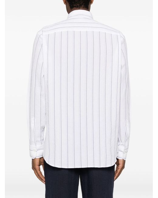 Brioni White Striped Cotton Shirt for men