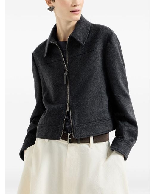 Brunello Cucinelli Blue Zipped Wool Jacket