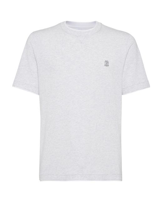 T-Shirt Con Design A Strati di Brunello Cucinelli in White da Uomo