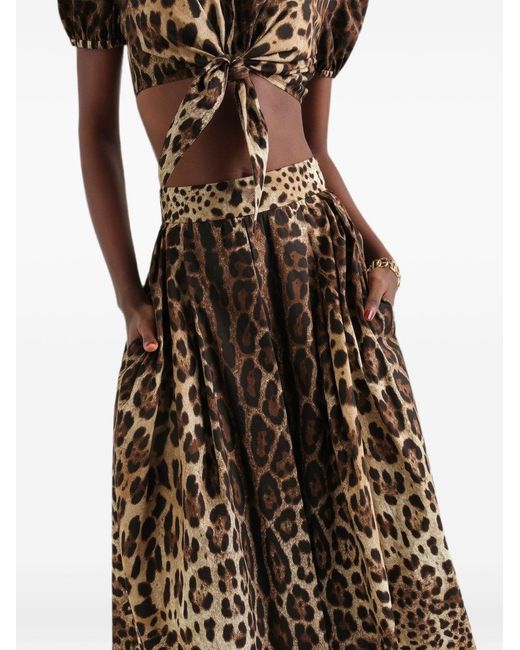 Dolce & Gabbana Natural Leo Print Cotton Skirt
