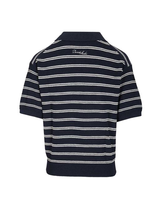 DUNST Blue Cotton Blend Striped Polo Shirt