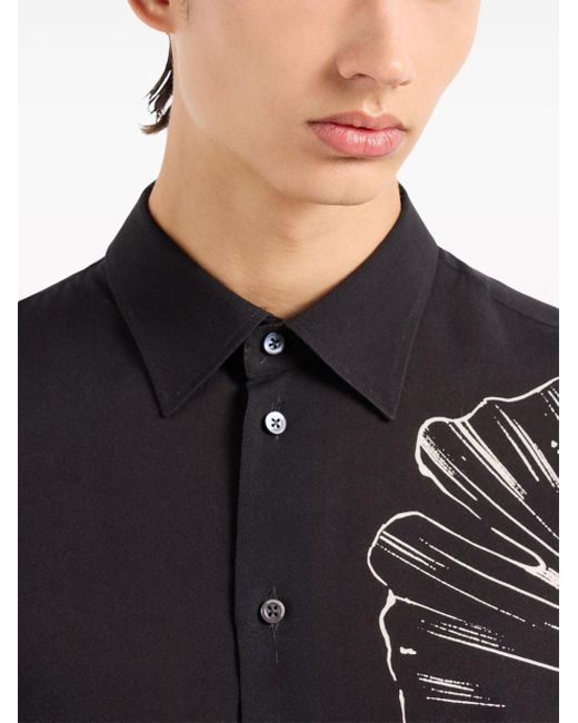 Emporio Armani Black Leaf-print Shirt for men