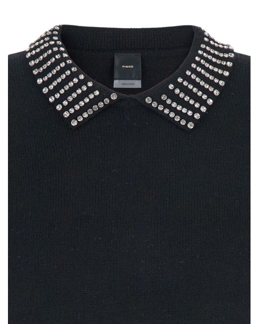 Pinko Blue Polo Shirt With Crystal-Decorated Collar