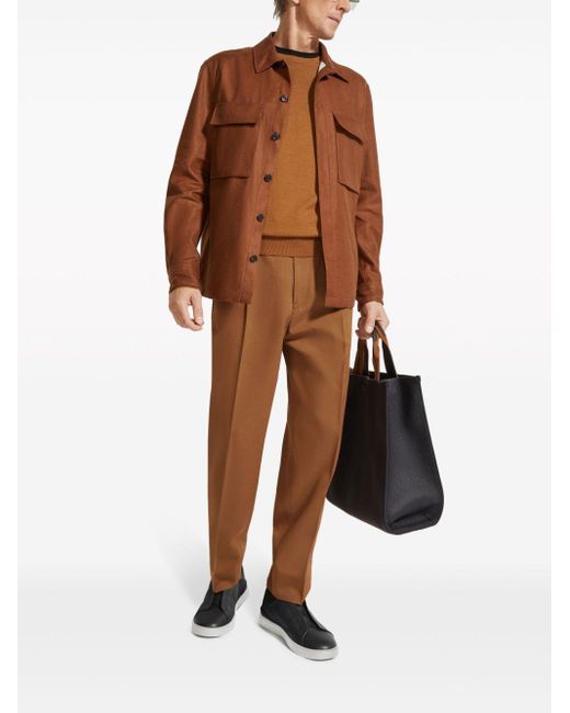 Zegna Brown Pressed-Crease Straight-Leg Trousers for men