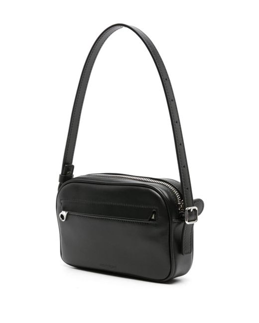 Courreges Black Logo-Appliqué Leather Shoulder Bag