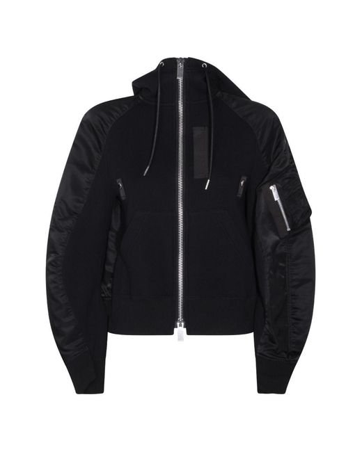 Sacai Black Cotton And Nylon Hoodie