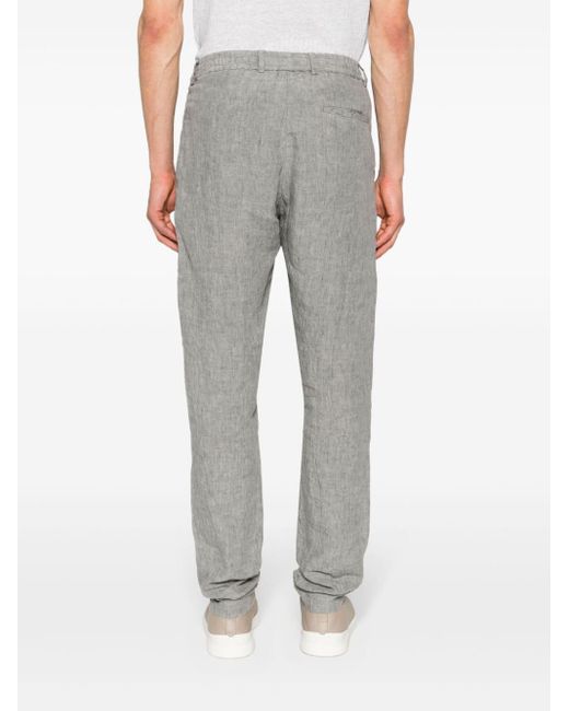 Emporio Armani Gray Mid-rise Tapered Linen Trousers for men
