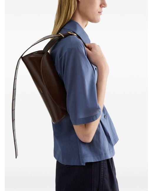 Jil Sander Brown Cannolo Small Leather Shoulder Bag