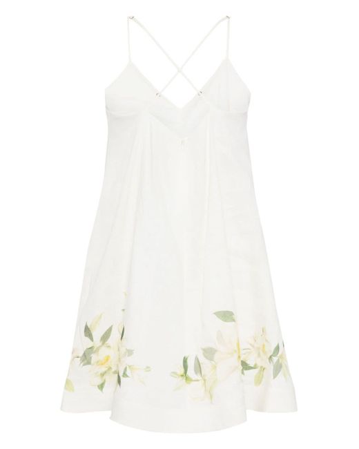 Zimmermann White Floral Print Linen Mini Dress