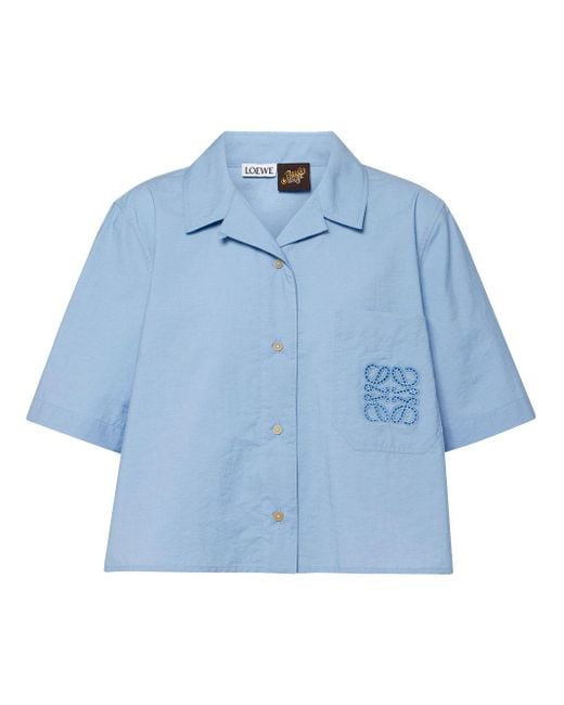 Loewe-Paulas Ibiza Blue Cotton Blend Cropped Shirt