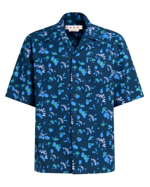 Marni Blue Printed Cotton Shirt for men