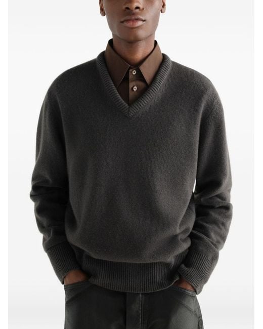 Lemaire Gray Cashmere V-Necked Sweater for men