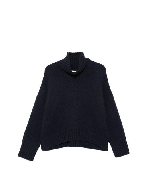 Soft Goat Blue Cashmere Turtle-Neck Sweater