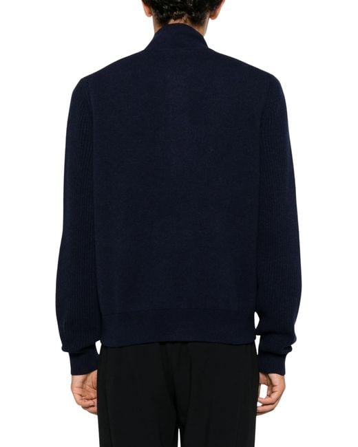 Lardini Blue Ribbed-Knit Panelled Jacket for men