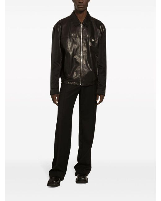 Dolce & Gabbana Black Leather Zipped Jacket for men