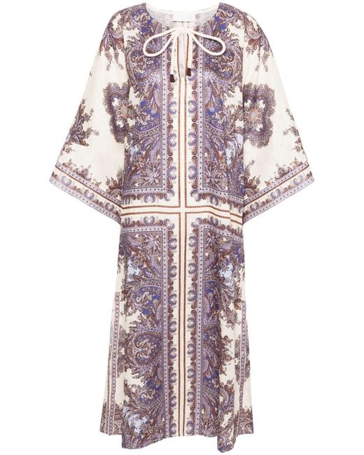 Zimmermann Purple Paisley Print Linen Midi Dress