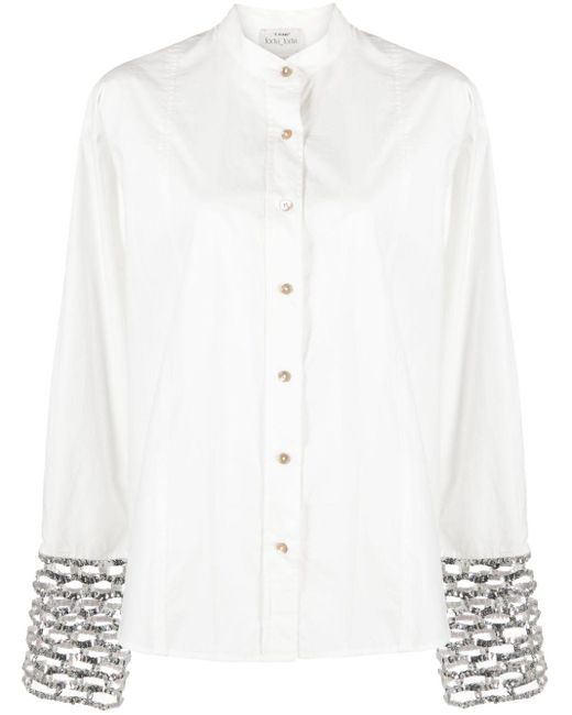 Forte Forte White Sequins Mesh Cuffs Popline Shirt