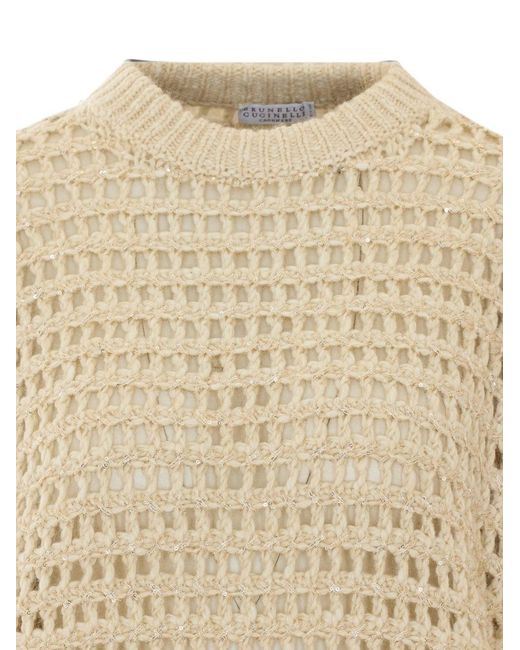 Brunello Cucinelli Natural Wool And Cashmere Open-Knit Sweater