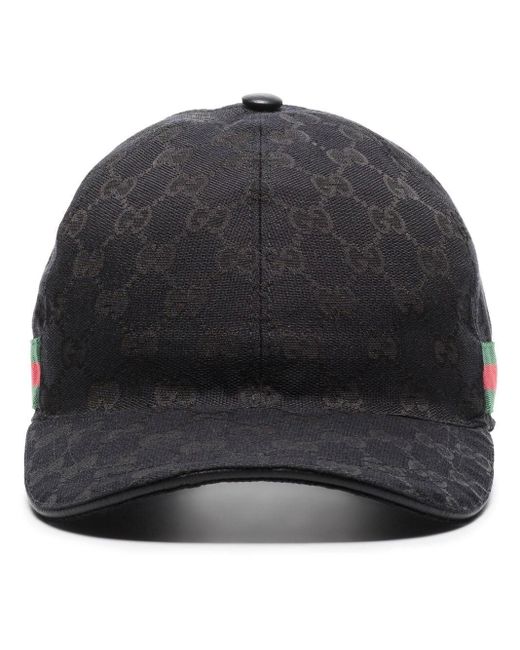 Gucci Black Monogram-Pattern Striped-Trim Woven Cap for men