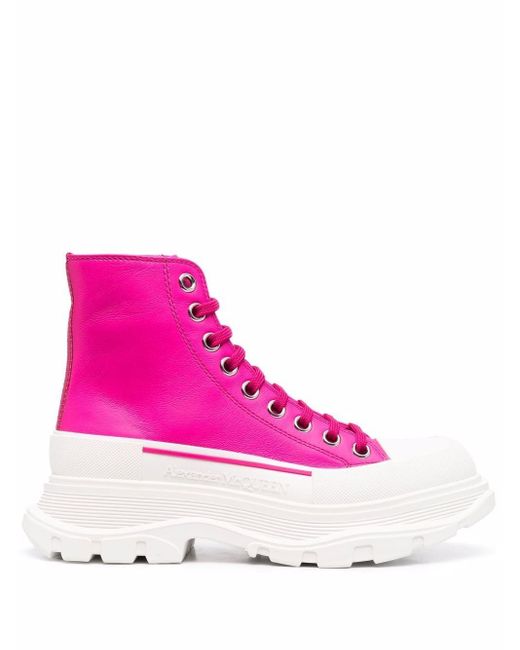Alexander McQueen Leather Tread Slick Ankle Boots in Pink | Lyst