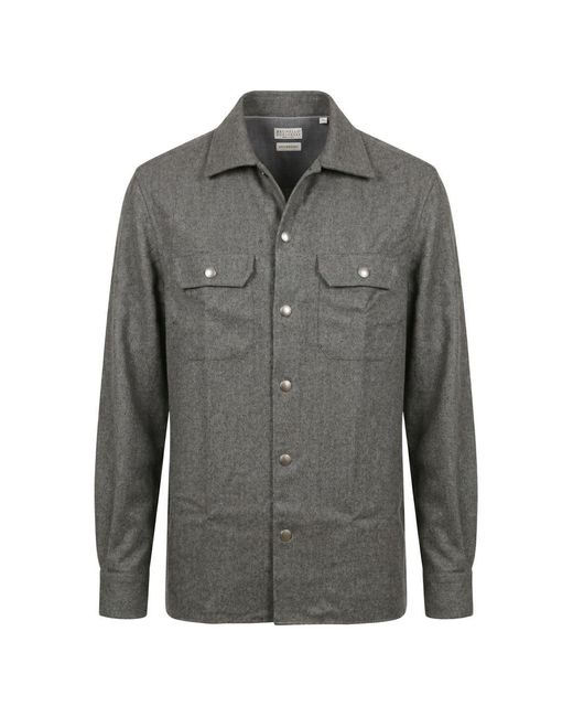 Brunello Cucinelli Gray Wool Shirt for men