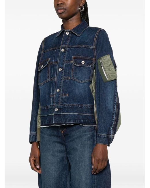 Sacai Blue Denim And Nylon Blouson Jacket