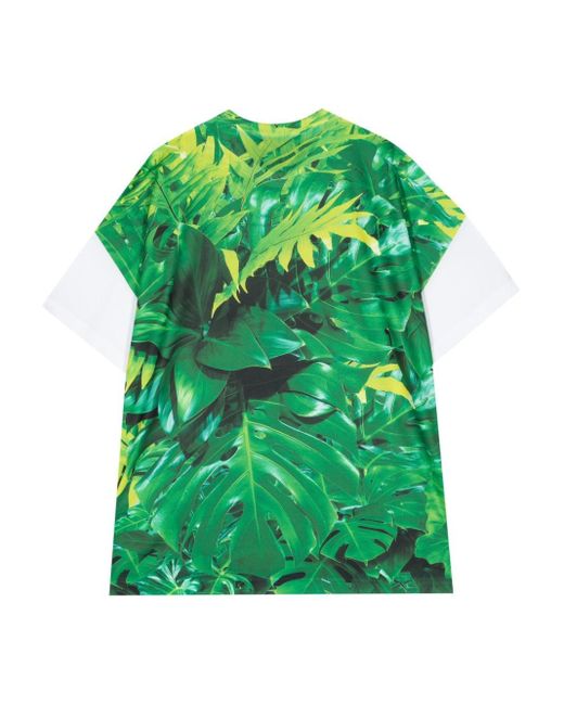 Comme des Garçons Green Leaf-print Crew-neck T-shirt for men
