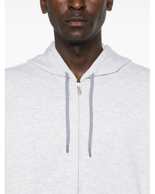 Brunello Cucinelli White Cotton Blend Zipped Hoodie for men