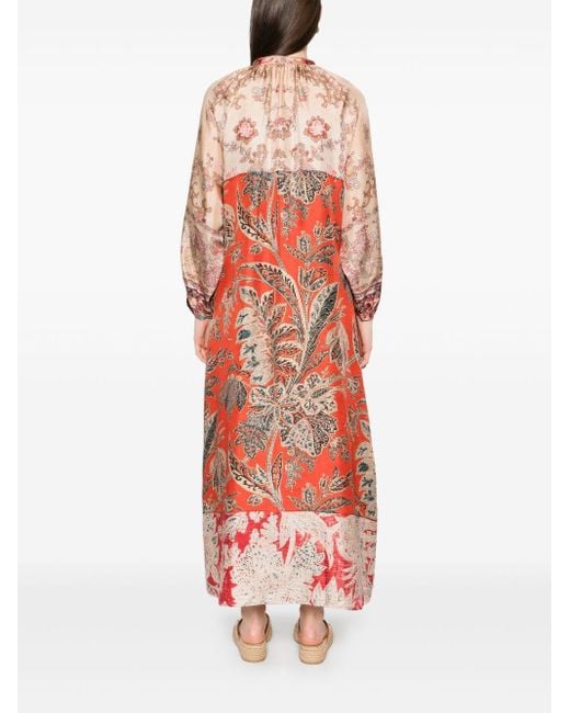 Pierre Louis Mascia Red Printed Silk Maxi Dress