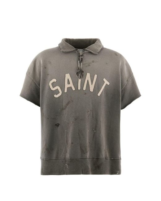SAINT Mxxxxxx Gray Logo Cotton Polo Shirt for men
