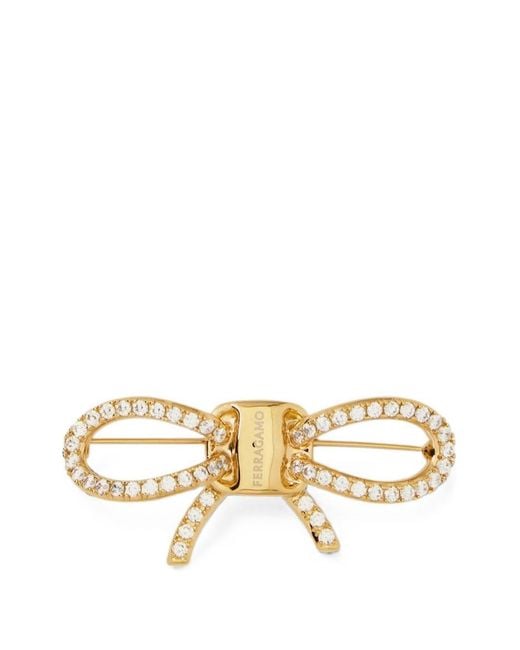 Ferragamo Metallic Bow Strass Pin