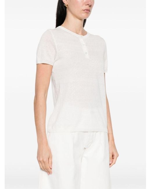 Base London White Linen And Cotton Blend T-Shirt