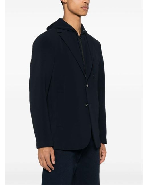 Emporio Armani Blue Layered-detail Hooded Blazer for men