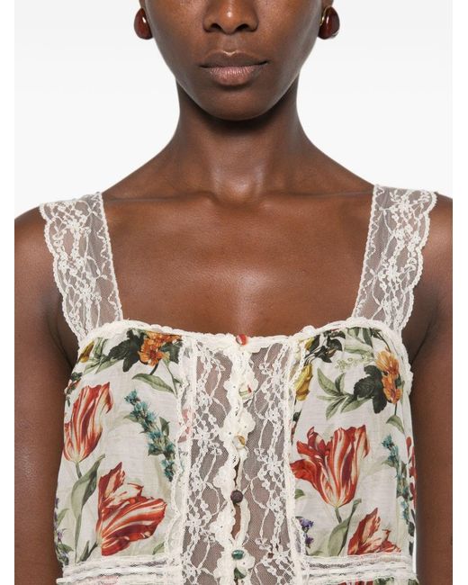 Alice + Olivia White Cotton And Silk Blend Printed Top