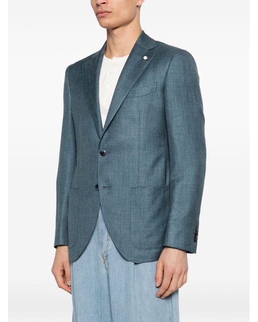Luigi Bianchi Blue Wool, Silk And Linen Jacket for men