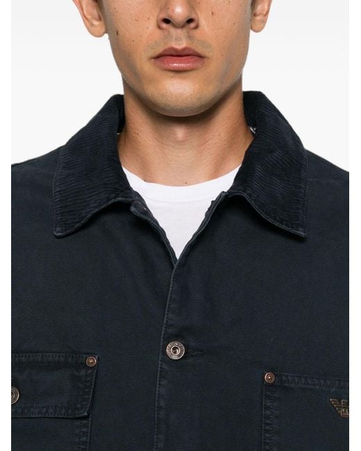 Emporio Armani Blue Cotton Caban Coat for men
